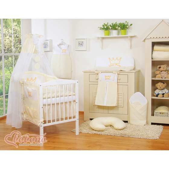 Newborn Baby Bedding set 11pcs with canopy- Little Prince/Princess cream