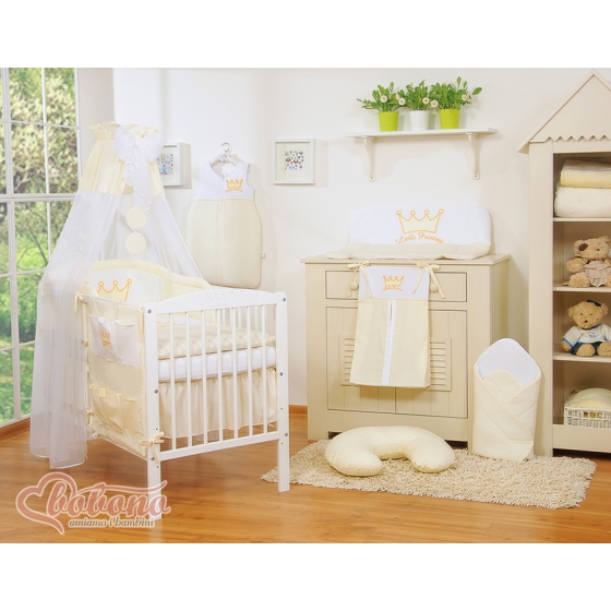 Newborn Baby Bedding set 11pcs with canopy- Little Prince/Princess cream