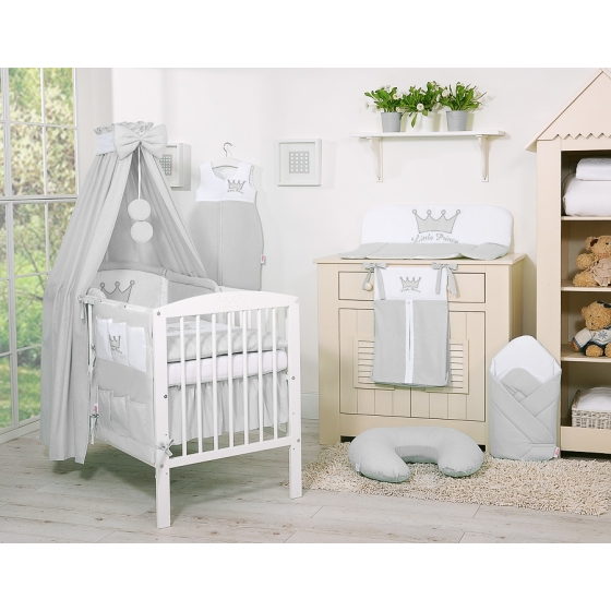 Newborn Baby Bedding set 11pcs with canopy- Little Prince/Princess gray
