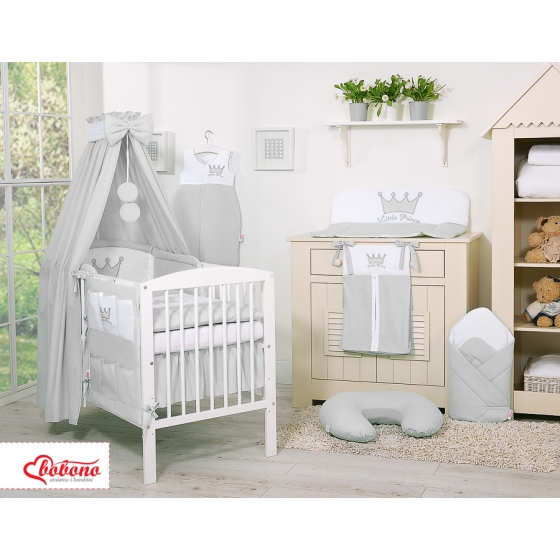 Newborn Baby Bedding set 11pcs with canopy- Little Prince/Princess gray