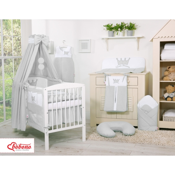 Newborn Baby Bedding set 11pcs with canopy- Little Prince/Princess gray