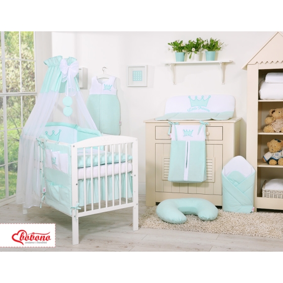 Newborn Baby Bedding set 11pcs with canopy- Little Prince/Princess mint