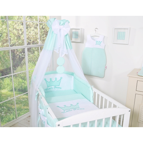 Newborn Baby Bedding set 11pcs with canopy- Little Prince/Princess mint
