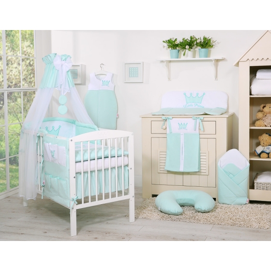 Newborn Baby Bedding set 11pcs with canopy- Little Prince/Princess mint