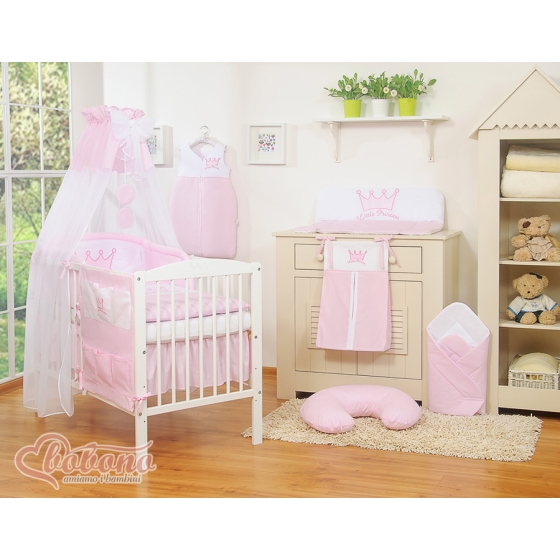 Newborn Baby Bedding set 11pcs with canopy- Little Prince/Princess pink