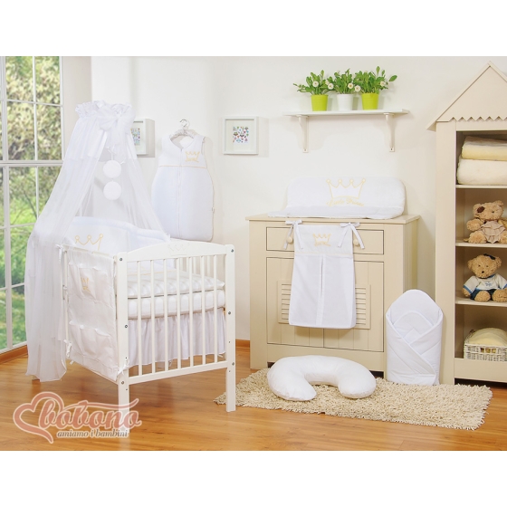 Newborn Baby Bedding set 11pcs with canopy- Little Prince/Princess white