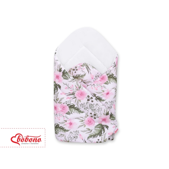 Newborn Baby Swaddle Blanket Wrap - peony flower pink/white