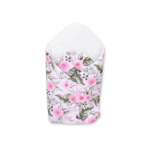 Newborn Baby Swaddle Blanket Wrap - with stiffening - peony flower pink/white