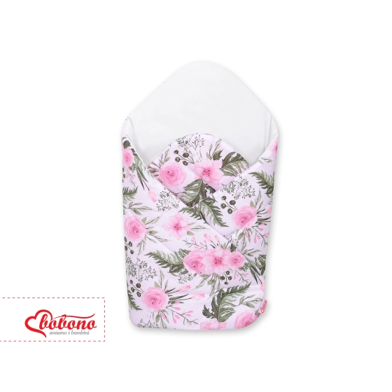Newborn Baby Swaddle Blanket Wrap - with stiffening - peony flower pink/white
