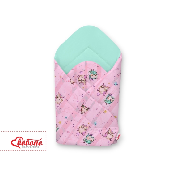 Newborn Swaddle Wrap Baby Blanket - Owls pink-mint/mint