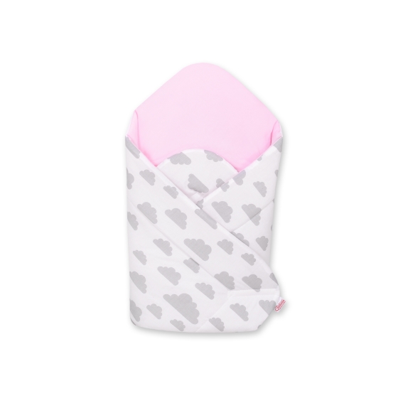 Newborn Wrap Swaddle Blanket with stiffening - clouds gray/pink