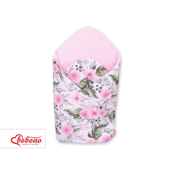 Newborn Wrap Swaddle Blanket with stiffening - peony flower pink