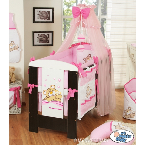 Nursery Baby cot Bed Bedding set 5-pcs with mosquito-net and bumper (L70)- Teddy Bear Barnaba pink