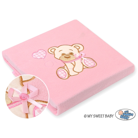 Pink Polar fleece blanket for Baby- Bear with bow