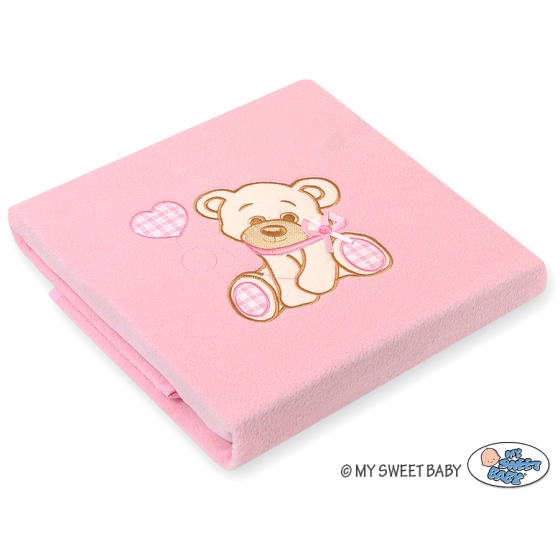 Pink Polar fleece blanket for Baby- Bear with bow