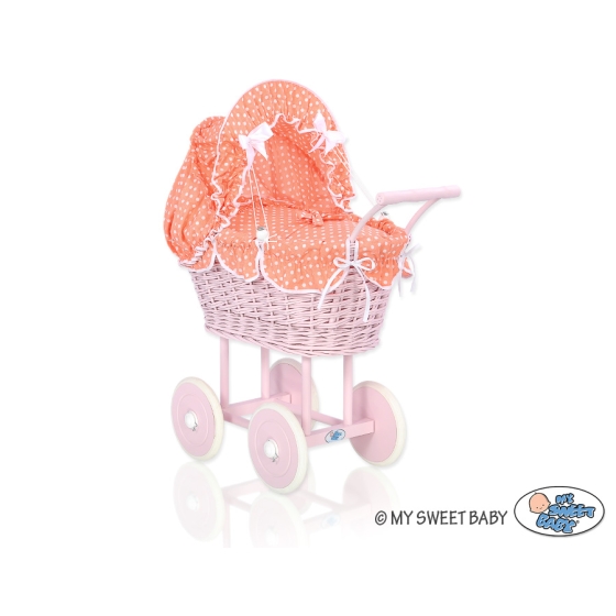 Pink Wicker Doll Pram Carriage -761