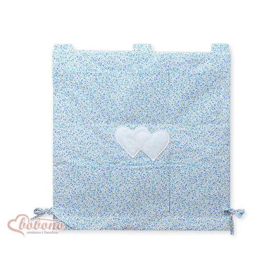 Pockets Cot Tidy Organiser - Hanging Hearts blue flowers