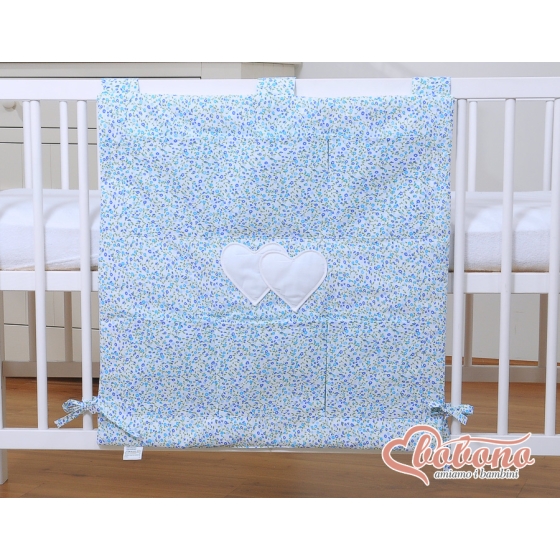 Pockets Cot Tidy Organiser - Hanging Hearts blue flowers