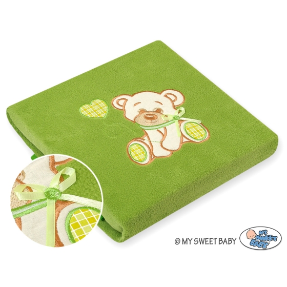 Polar fleece blanket for Baby- Bear with bow green