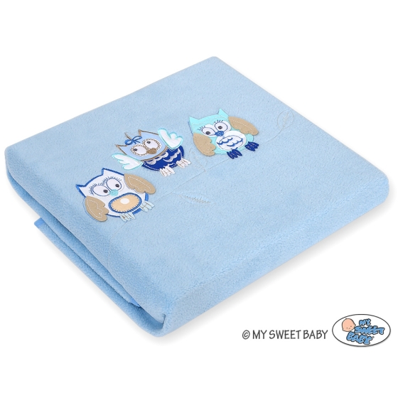 Polar fleece blanket for Baby - Owls - bright blue