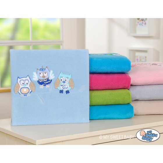 Polar fleece blanket for Baby - Owls - bright blue