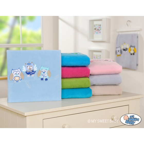 Polar fleece blanket for Baby - Owls - bright blue