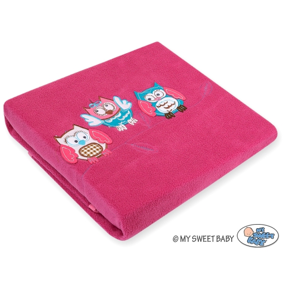 Polar fleece blanket for Baby- Owls - dark pink