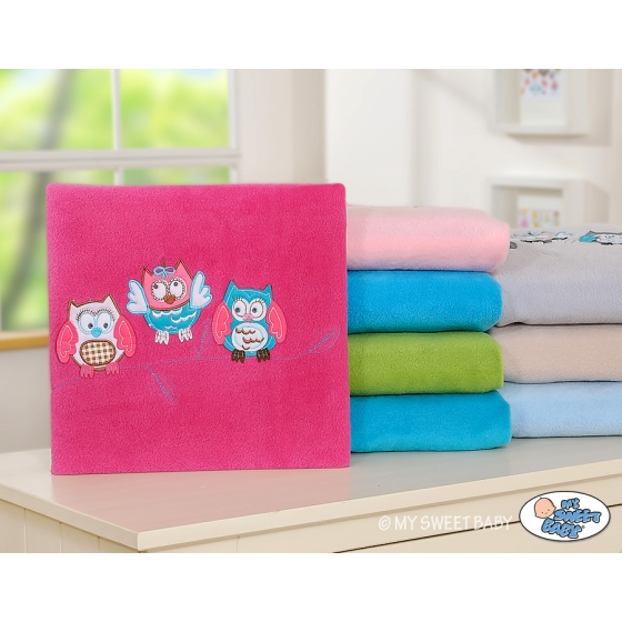 Polar fleece blanket for Baby- Owls - dark pink