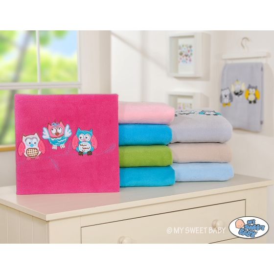 Polar fleece blanket for Baby- Owls - dark pink