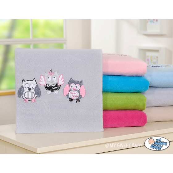 Polar fleece blanket for Baby - Owls - Gray-pink