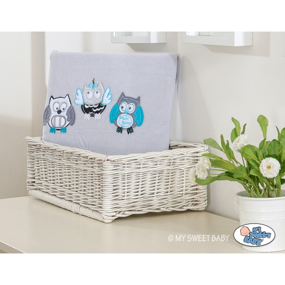 Polar fleece blanket for Baby - Owls - Gray-turquoise
