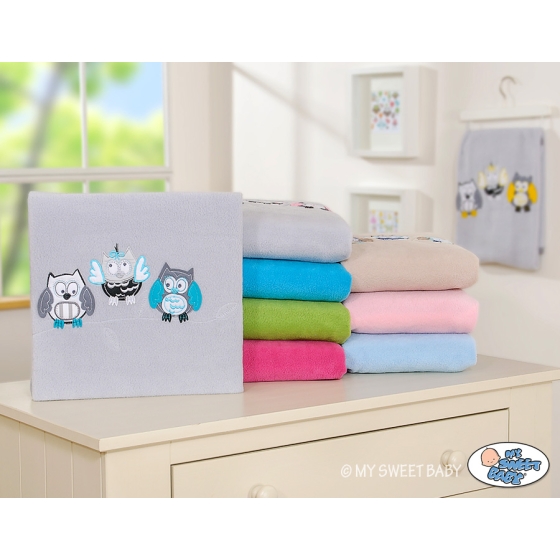 Polar fleece blanket for Baby - Owls - Gray-turquoise