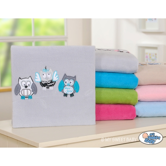 Polar fleece blanket for Baby - Owls - Gray-turquoise