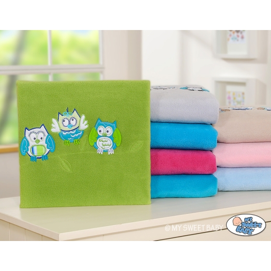 Polar fleece blanket for Baby - Owls - green