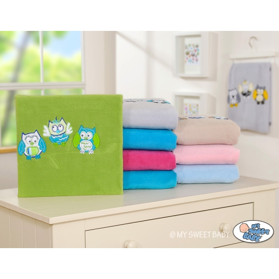 Polar fleece blanket for Baby - Owls - green