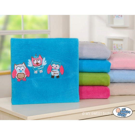 Polar fleece blanket for Baby - Owls - turquoise
