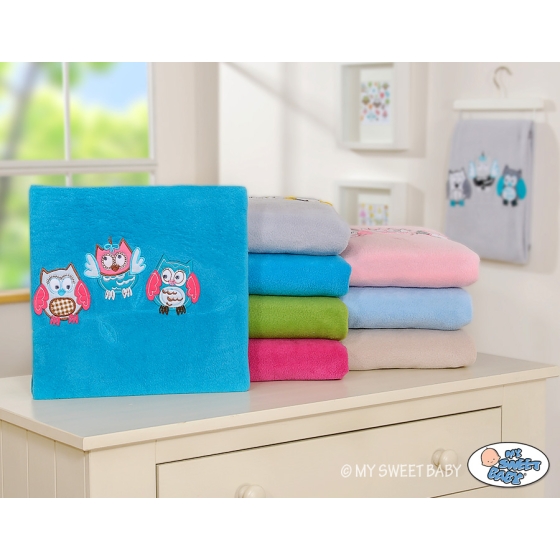 Polar fleece blanket for Baby - Owls - turquoise