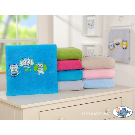 Polar fleece blanket for Baby - Owls - turquoise