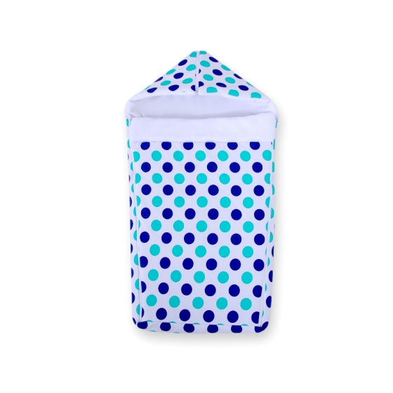 Pram sleeping bag- Navy blue-mint dots
