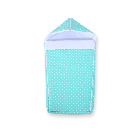 Pram sleeping bag- white dots on mint