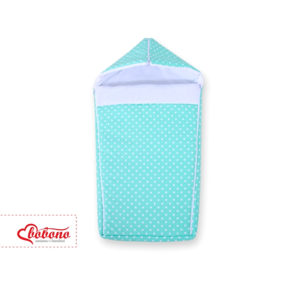Pram sleeping bag- white dots on mint