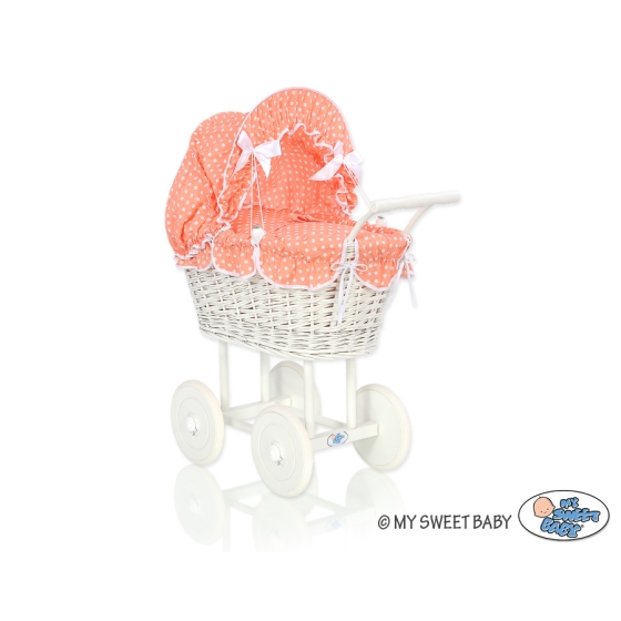 Retro Style White Wicker Doll Pram -761
