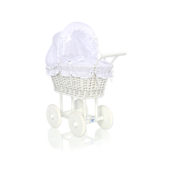 Retro Style White Wicker Doll Pram White Bedding Set