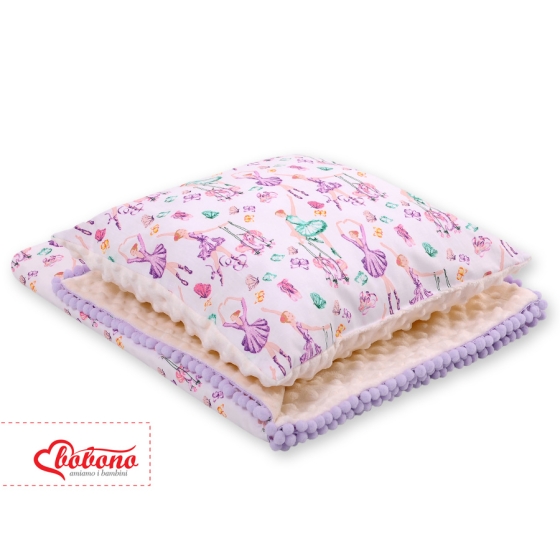 Set: Double-sided blanket minky + pillow- ballerinas lilac