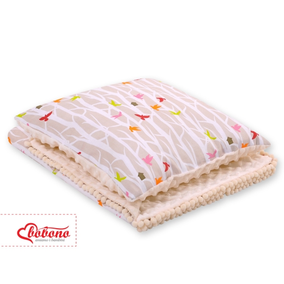 Set: Double-sided blanket minky + pillow- beige trees