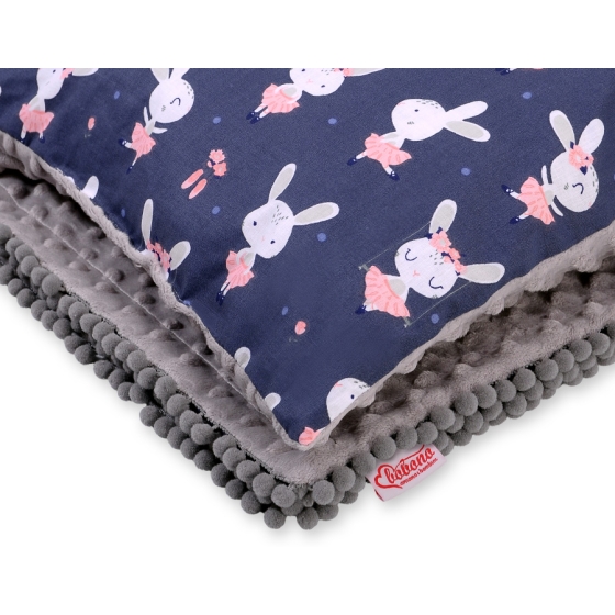 Set: Double-sided blanket minky + pillow- blue rabbits
