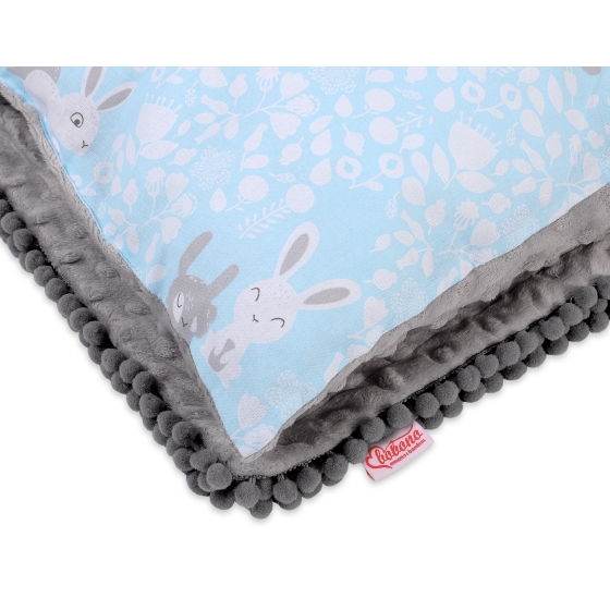 Set: Double-sided blanket minky + pillow- blue rabbits