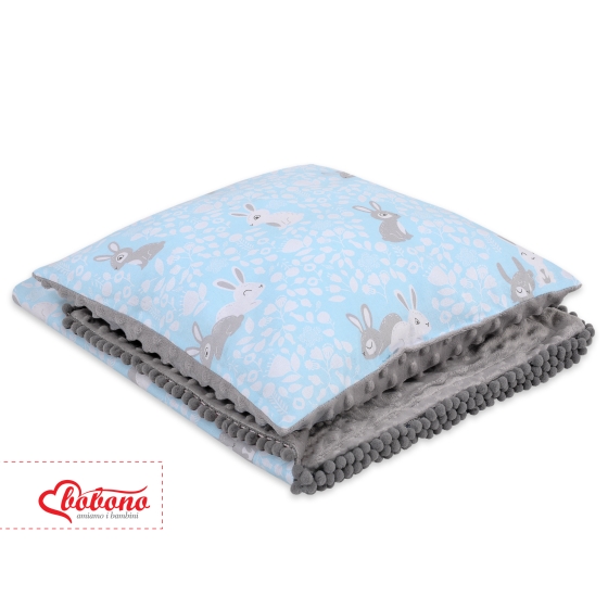 Set: Double-sided blanket minky + pillow- blue rabbits