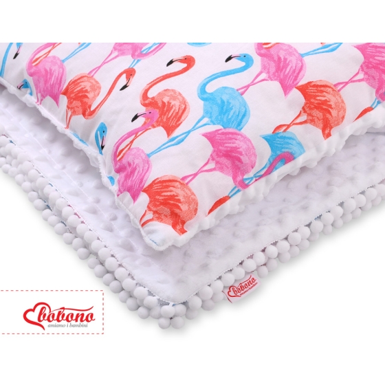 Set: Double-sided blanket minky + pillow- flamingo