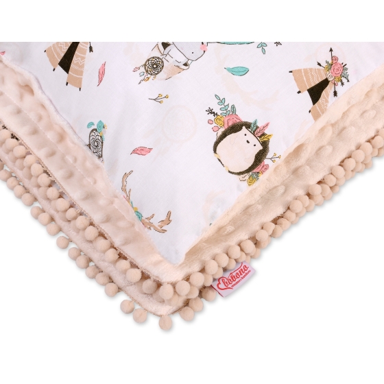 Set: Double-sided blanket minky + pillow- foxes beige